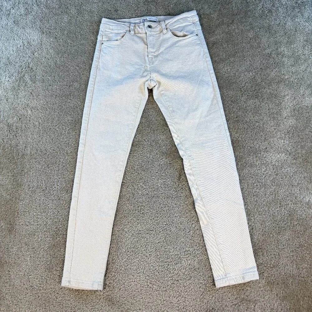 Zara Women’s Jeans Size 6 Skinny Ankle Tan Cream Mid Rise Stretch F458